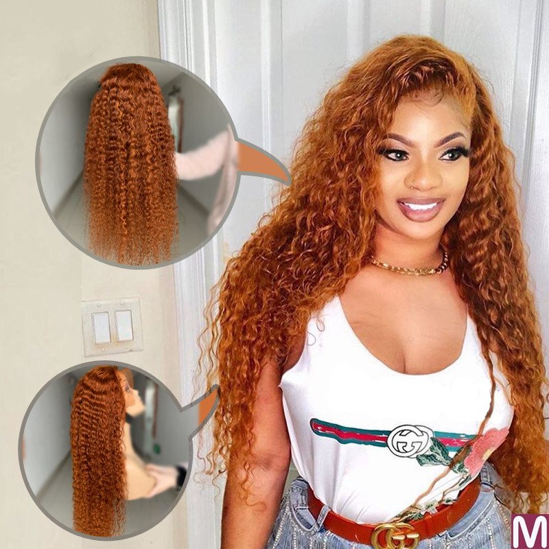 Orange Deep Curly Wave Wig Human Hair Wigs With Baby Hair
