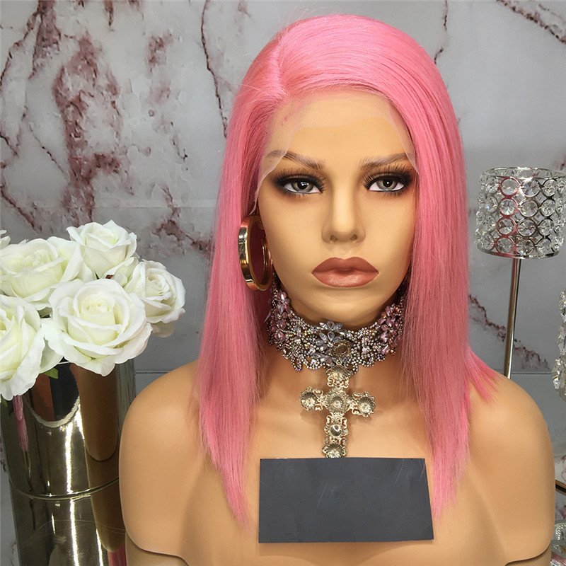 Favorite Pink Human Hair Brazilian Wig Short Bob Wigs Pre Plucked