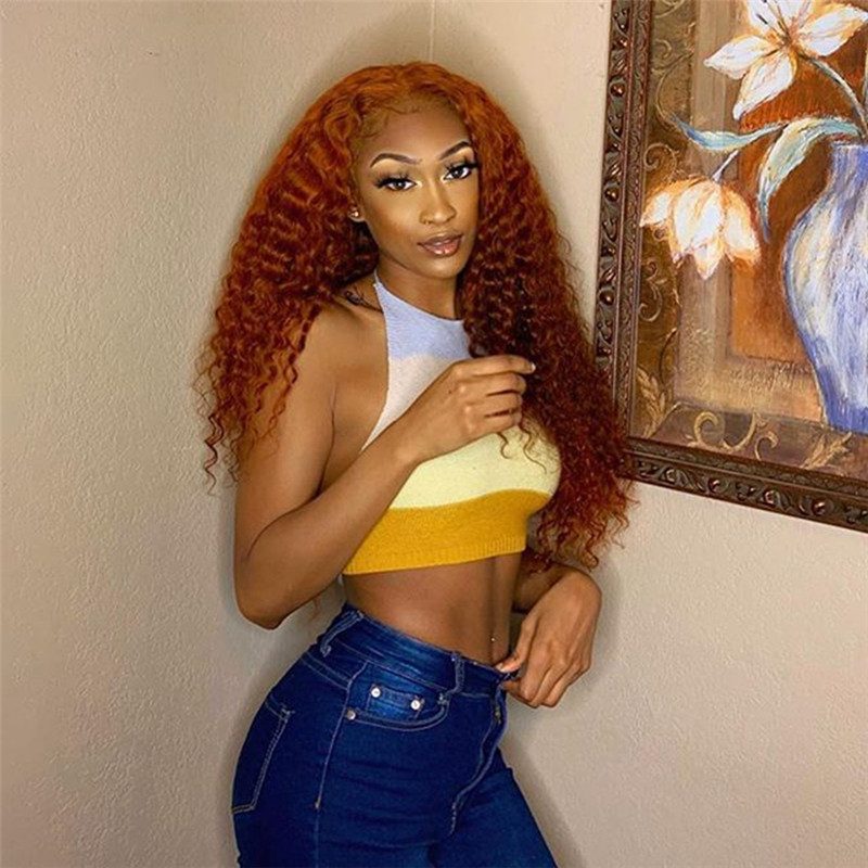 Deep Wave Ginger Curly Human Hair Lace Front Wigs for Black Women Orange Curly Human Hair Full Lace Wigs with Baby Hair