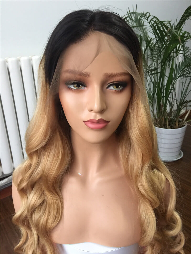 Human Virgin Hair 4 T 27 Ombre Honey Blonde Color Pre Plucked Lace Front Wig For Black Woman