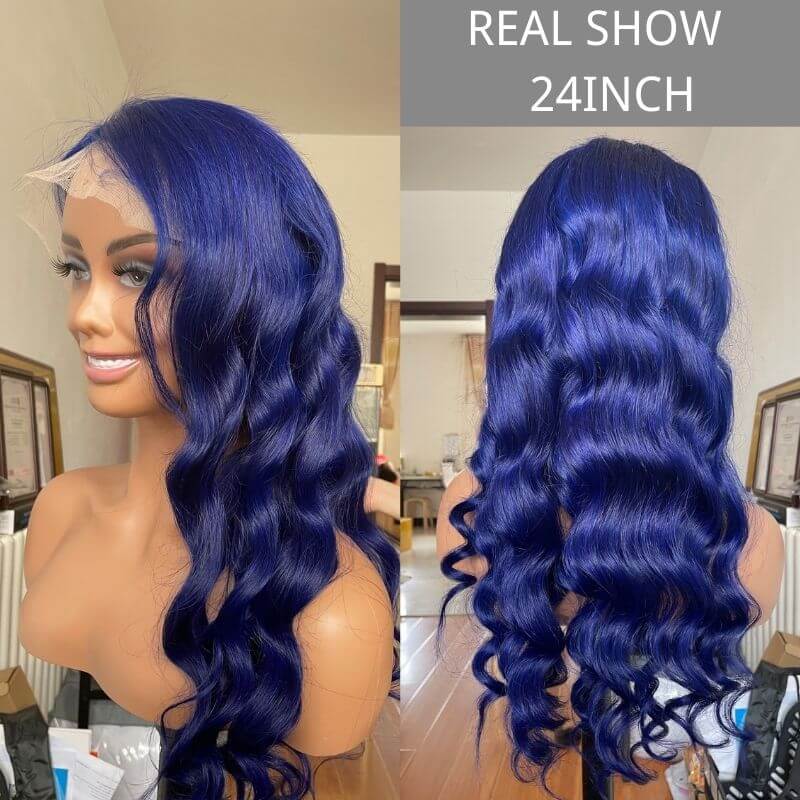 Dark Blue Body Wave Wavy Lace Front Pre Plucked With Baby Hair
