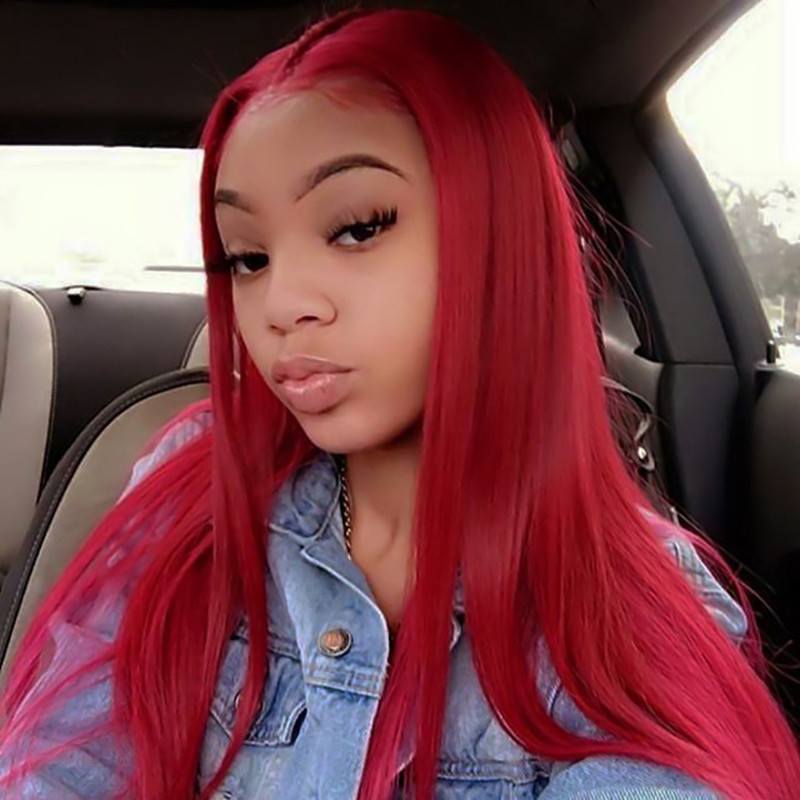 Red Wig Human Hair Remy Brazilian Straight Lace Front Wig Pre Plucked ...