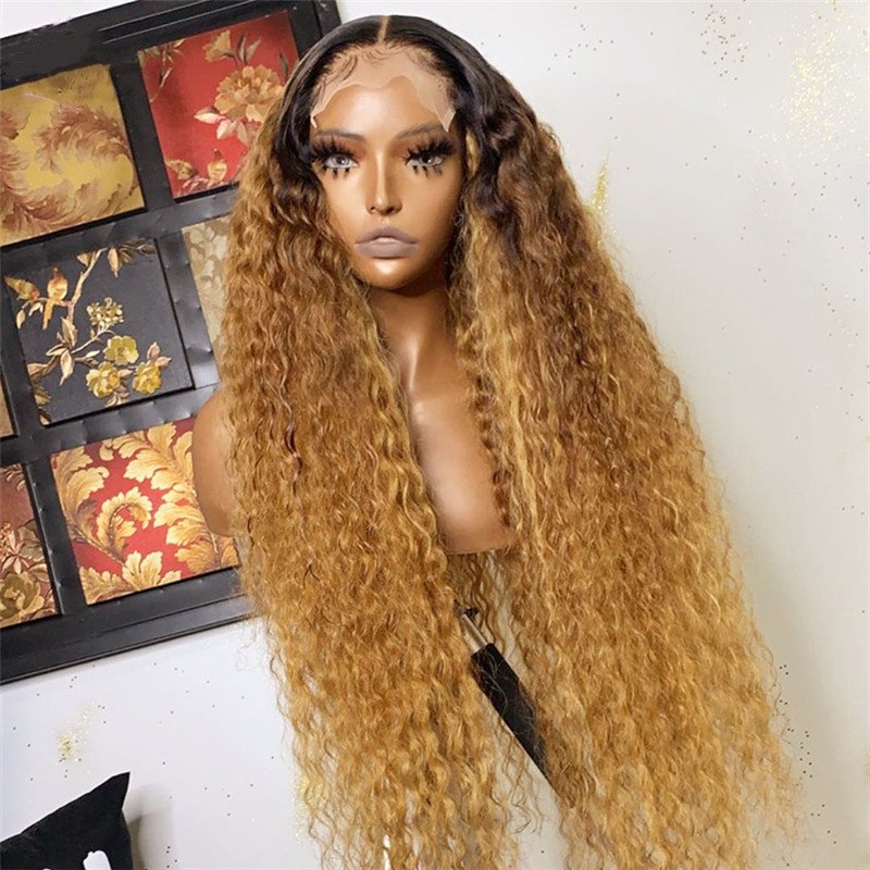 Ombre Colored Kinky Curly Lace Front Human Hair Wigs  Brazilian Virgin Hair With Baby Hair