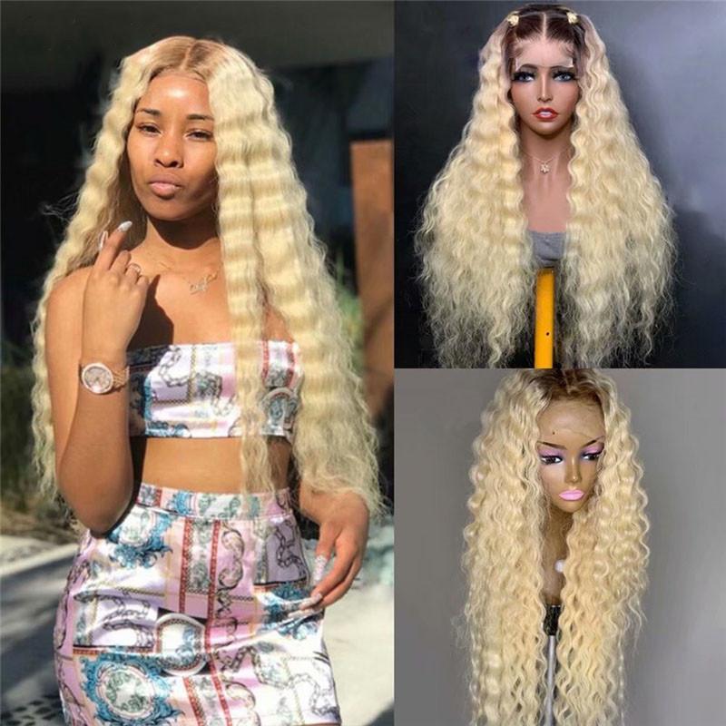 4 613 Blonde Colored Human Hair Wigs For Women Deep Wave Frontal Wig Brazilian Remy Hair Transparent Lace Wigs