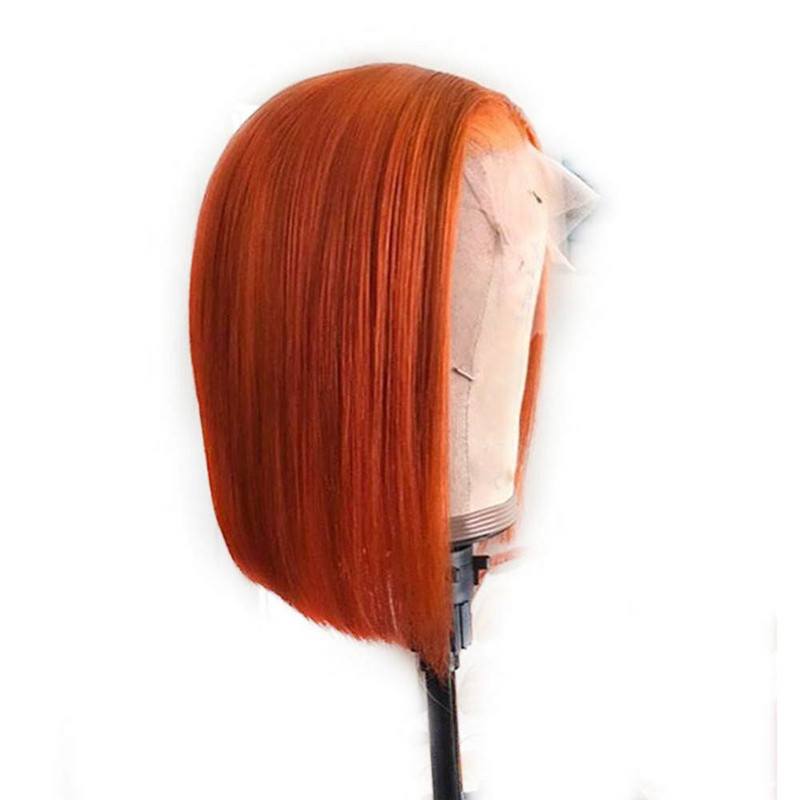 Orange Bob Human Hair Wig Deep Part Lace Front Wigs Pre Plucked Full End Brazilian Straight Bob Wigs