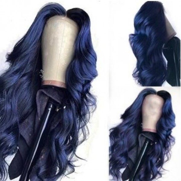 Blue Wavy Lace Front 13x4 T Part LaceGlueless Wig Pre-Pluck Hairline Virgin Human Hair