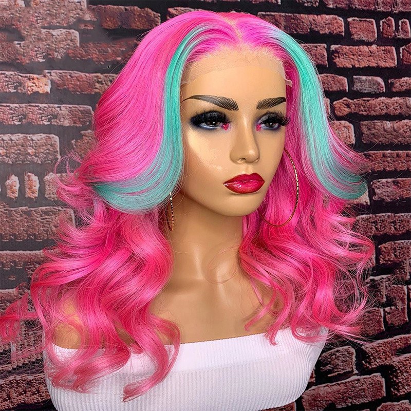 Blonde Highlight Wig Blue Colored Human Hair Wigs For Women Pre Plucked Brazilian Remy Body Wave Wig Ombre Pink Wig Human Hair