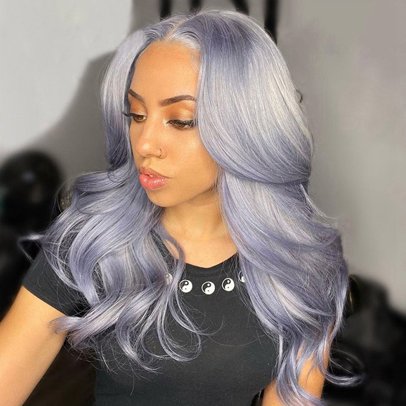 Purple Colored Human Hair Wigs For Women Body Wave Lace Front Wig Brazilian Remy Blue Grey Orange Pink Wig Transparent Lace Wigs