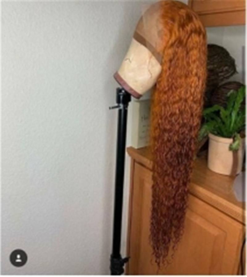 Orange Curly Brazilian Remy Human Hair Glueless Full Lace Wigs Pre Plucked Hairline