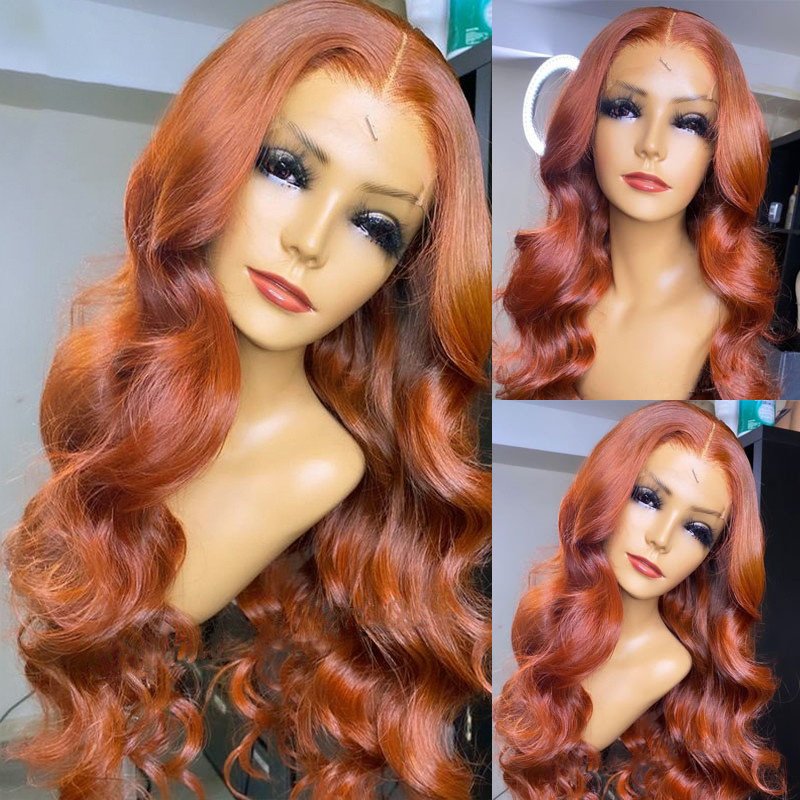 Orange Ginger Color 13x4 Lace Front Wig Pre Plucked Brazilian Wavy Human Hair Wigs For Women Remy Glueless Body Wave Closure Wig