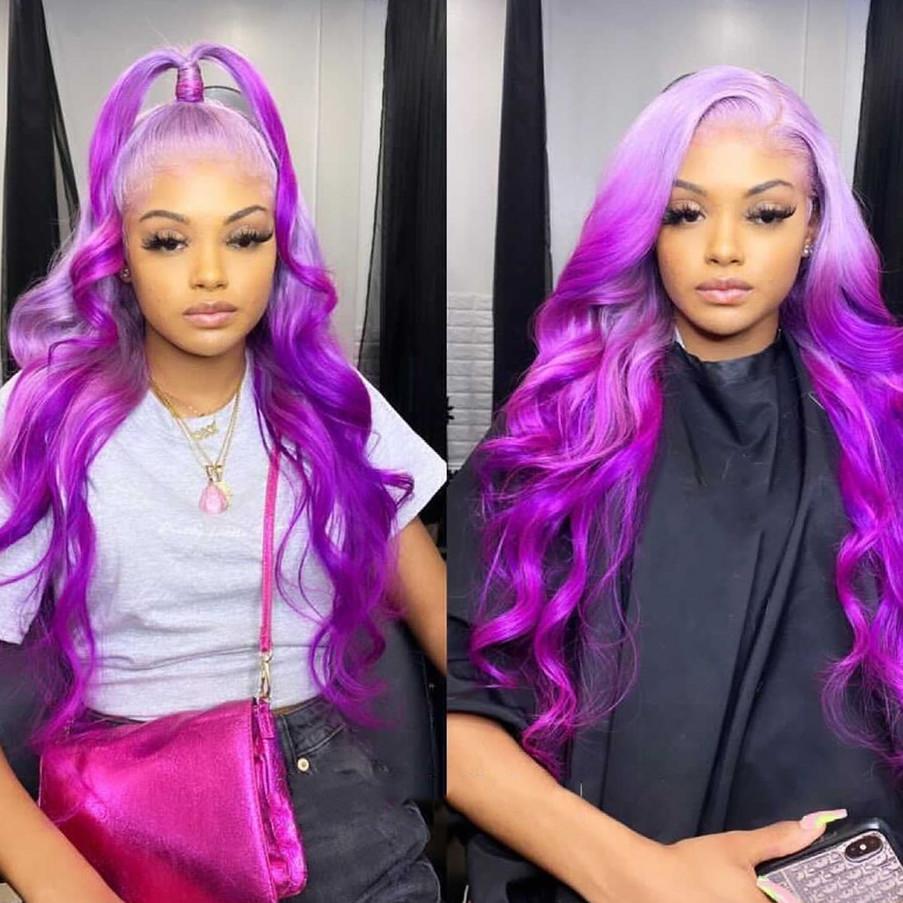 Peruvian Hair Light Purple And Purple Ombre Color Lace Wig