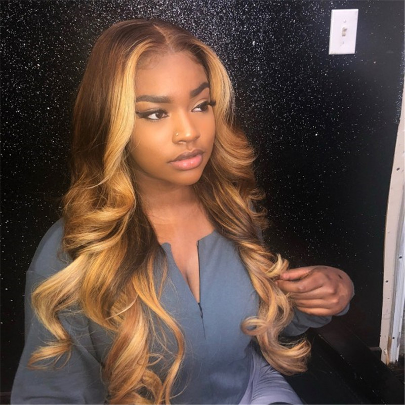 Omber Honey blonde Lace Front Wig and 13x4x1 T Part Lace Wig Pre Plucked Human Hair for Black Beauty-62096a