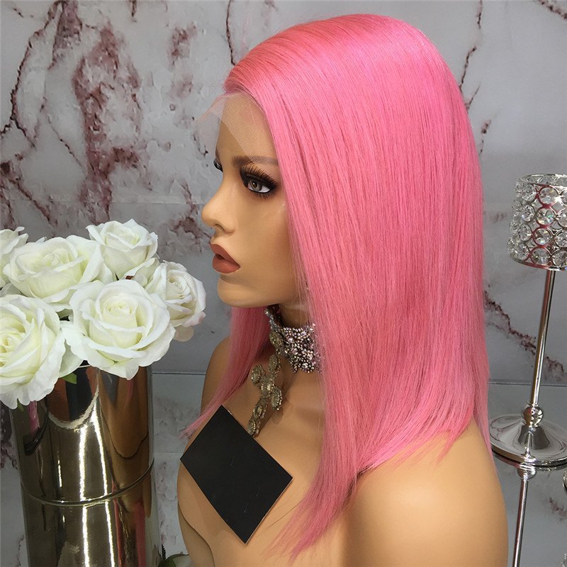 Favorite Pink Human Hair Brazilian Wig Short Bob Wigs Pre Plucked