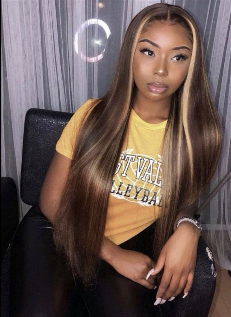 Human Virgin Hair Brown Color Pre Plucked Ombre Lace Front Wig And 13x4x1 T Part Lace Wig For Black Woman-8936c6