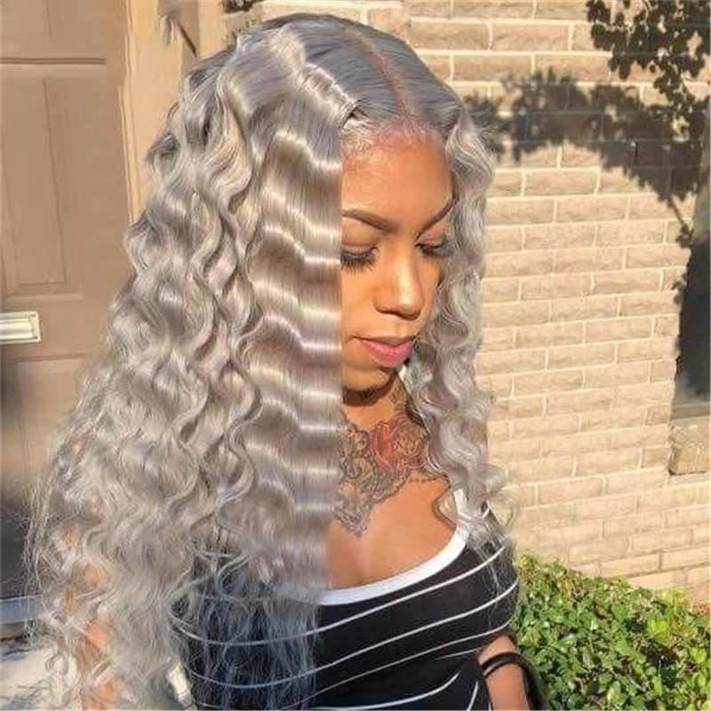 Purple Pink Colored Human Hair Wigs For Women Deep Wave Frontal Wig Remy Brazilian Grey Red Blonde Lace Front Wig Pre Plucked