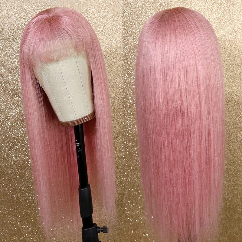 Pink Human Hair Wig Straight Lace Front Wig With Baby Hair Brazilian Remy Transparent Lace Wigs For Women