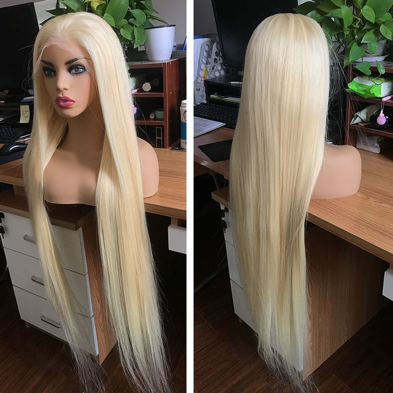 Pre Plucked Blonde #613 Wigs 42 inch Long Human Hair Glueless Full Lace Wig 150% Silky Straight Hair with Baby Hair Around