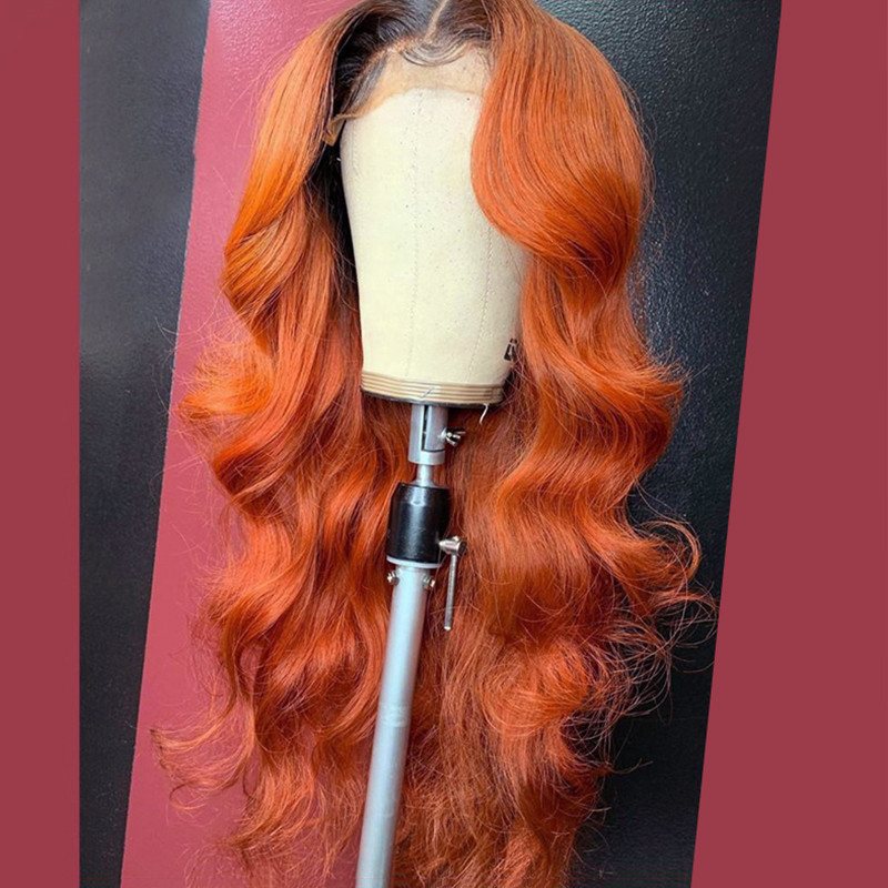 Ombre Color Orange Ginger Human Hair Wigs For Women Pre Plucked Body Wave Lace Front Wig Brazilian Closure Wig With Baby Hair