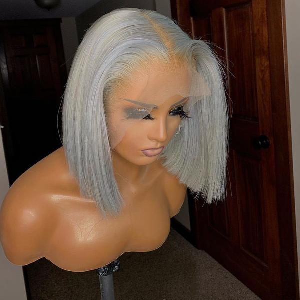 Human Hair Grey Color Lace Front Fashion Style Bob Wig