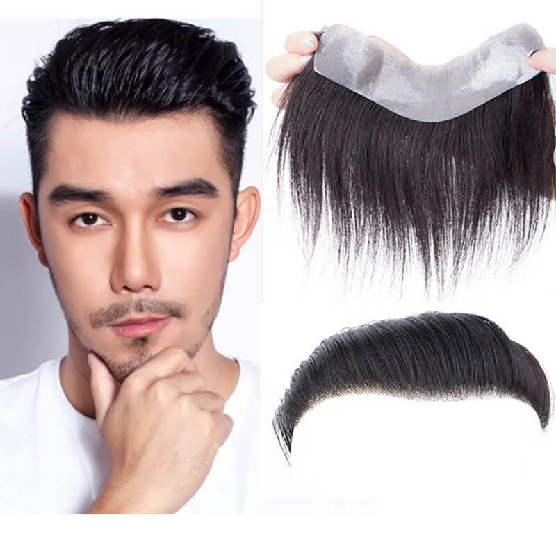 Men's Hair System Naturel Hairlien 100% Real Human Hair V Sheap Frontal Toupee Pu Thin Skin Male Replacement 1B Natural Black Color