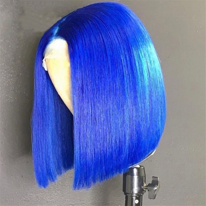 Blue Straight Wig Human Hair Remy Brazilian Part Lace Wig Blue Colored Wigs Transparent Lace Front Human Hair Wigs Pre Plucked