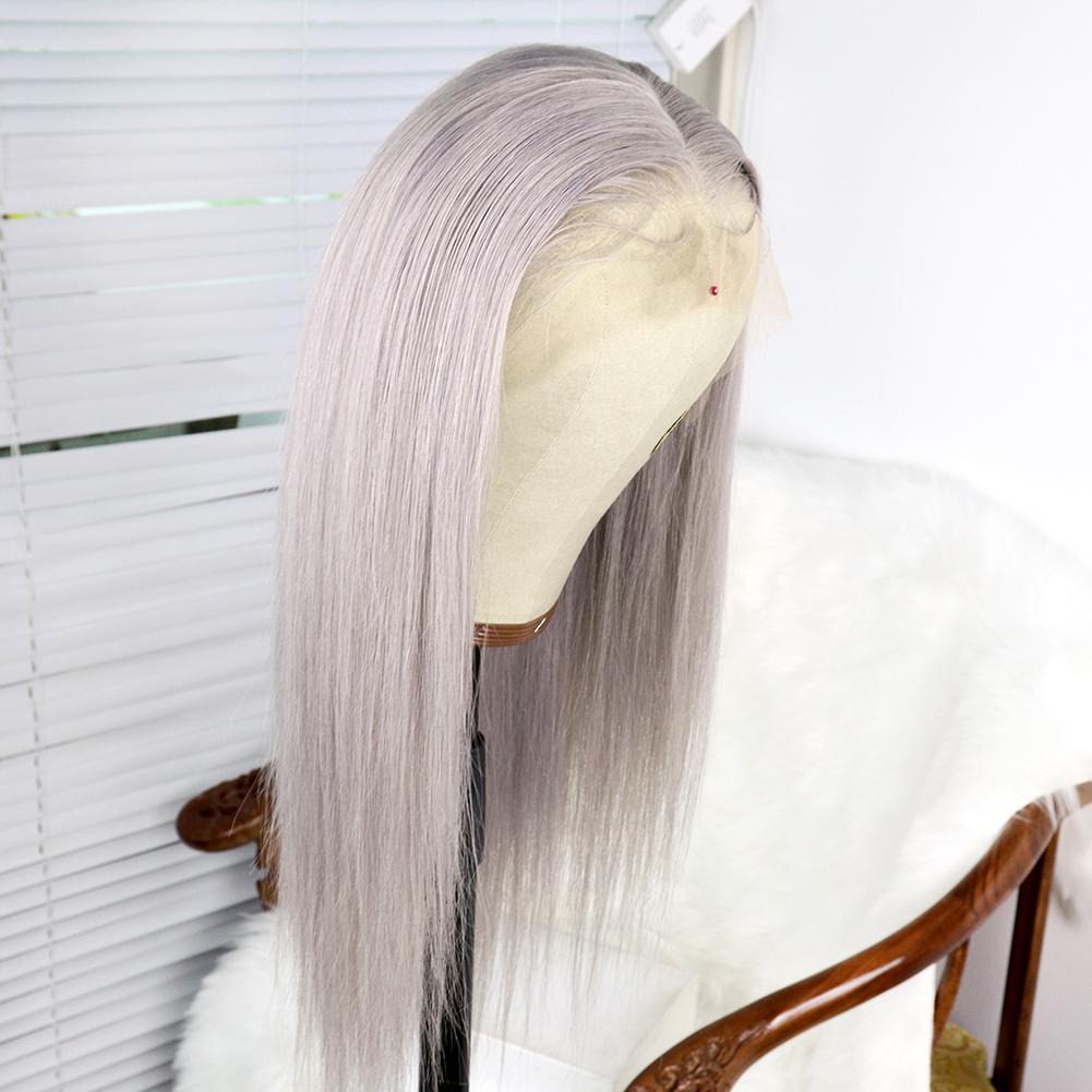 Grey Long Straight Wig Full Lace Human Hair with Baby Hair Lace Front Wig for Women