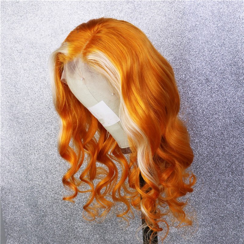 Orange Body Wave Hair With Blonde Highlight Wig Brazilian Virgin Lace Front Wigs Pre Plucked