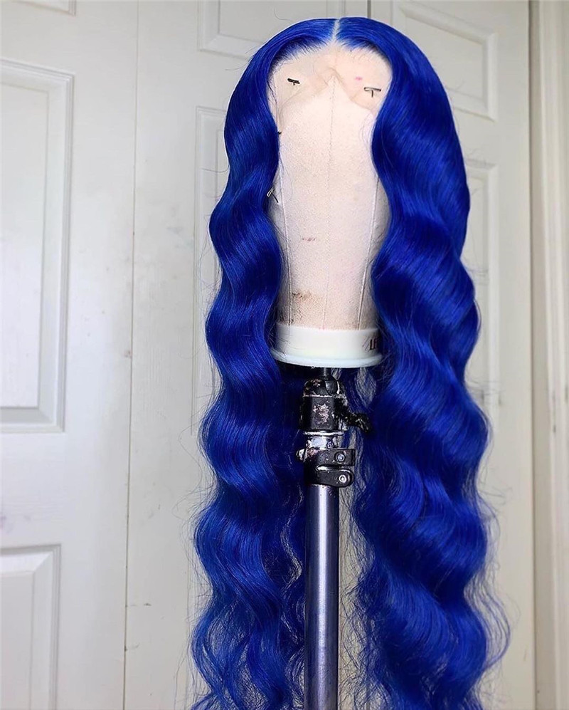 Human Virgin Hair Pre Plucked Medium Blue Color 13x4x1 T Part Lace Front Wig And Lace Front wig For Black Woman-afbca8