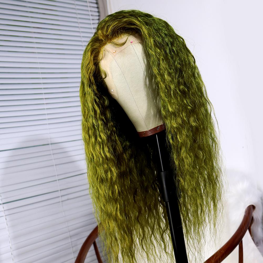Dark Green Deep Curly Wave Brazilian Human Hair Lace Front Wig Long Deep Curly Wigs for Women