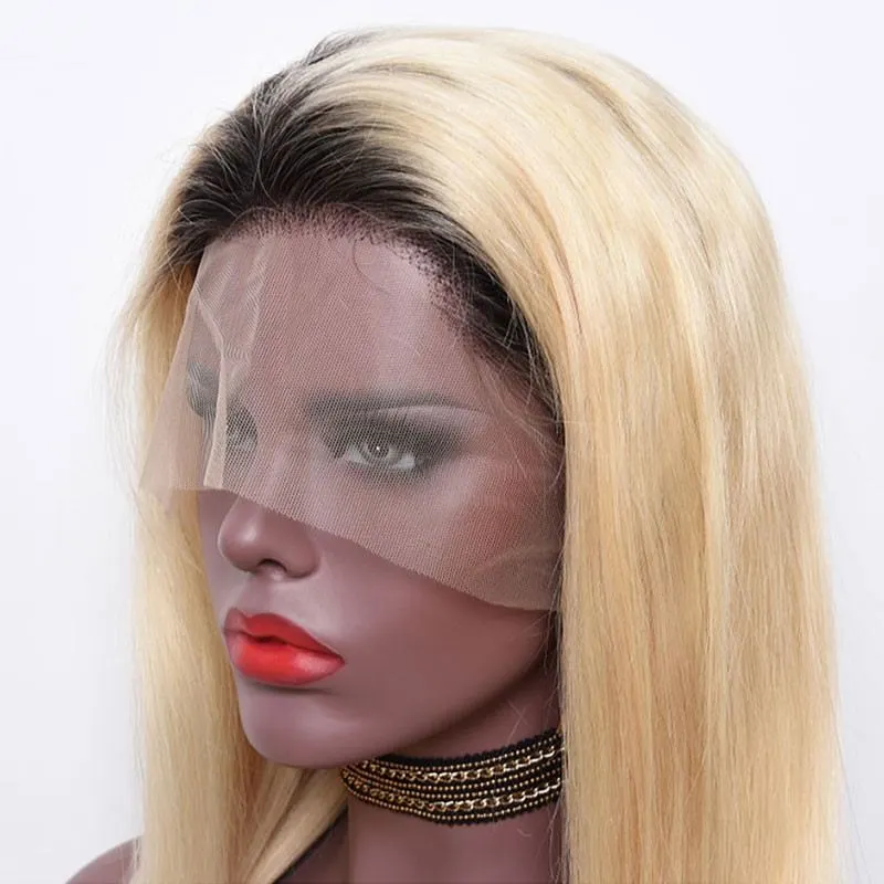 #1B 613 Ombre Blonde Dark Roots Full Lace wig Lace front wig Silky Straight Virgin Hair with Baby Hair Natural Hairline