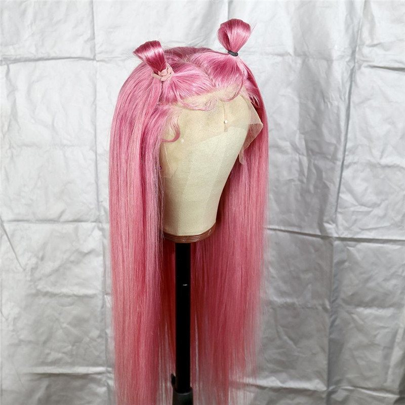 Pink Long Straight 13x4 T Part Lace Front Glueless Wig Pre-Pluck Hairline Virgin Human Hair
