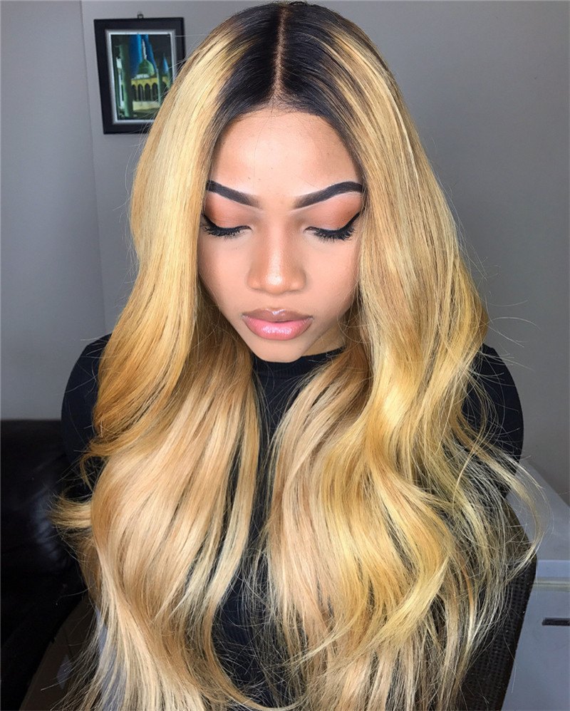 Human Virgin Hair Pre Plucked 1b/27 Color Lace Front Wig For Black Woman