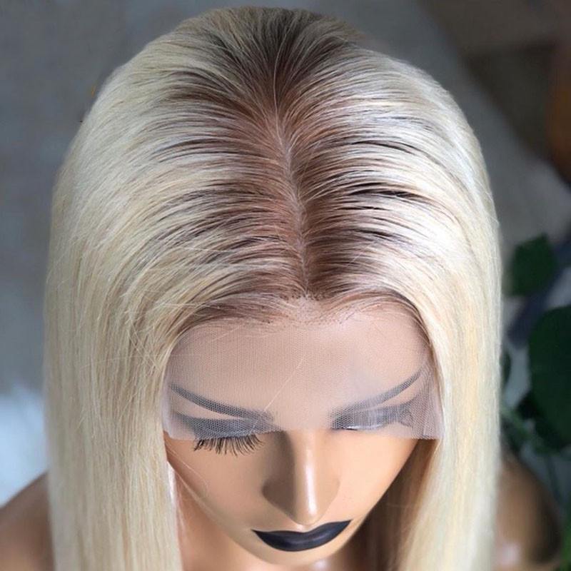 T4 613 Straight Human Hair Wigs For Women Ombre Blonde Lace Front Wig Remy Brazilian Transparent Lace Wigs Pre Plucked