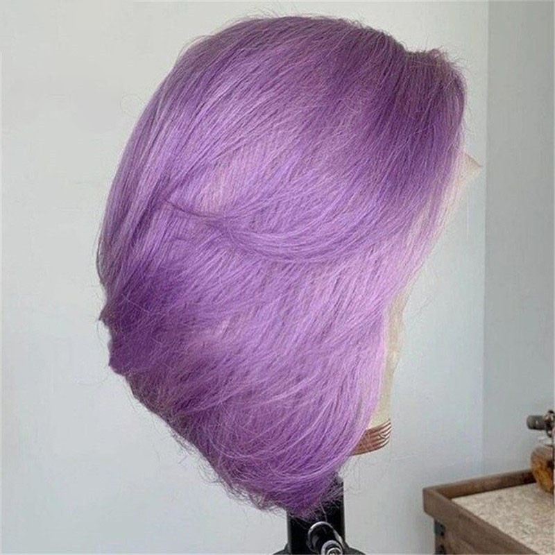 Short Bob Wig Purple Colored Human Hair Wigs For Women Brazilian Remy Purple Lace Front Wig Pre Plucked Transparent Lace Wigs