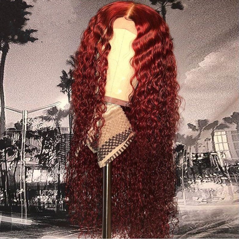 99J Curly Wave Lace Front Wig Human Hair Wig Burgundy Colored Human Hair Curly Wigs