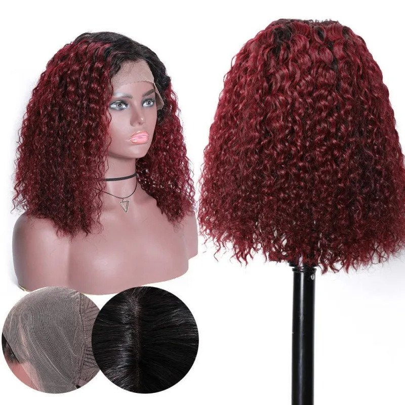 1B 99J  Bob Burgundy Red ColorShort Curly Lace Front Full Lace Wigs Curly Human Hair Wigs Preplucked Natural Hairline