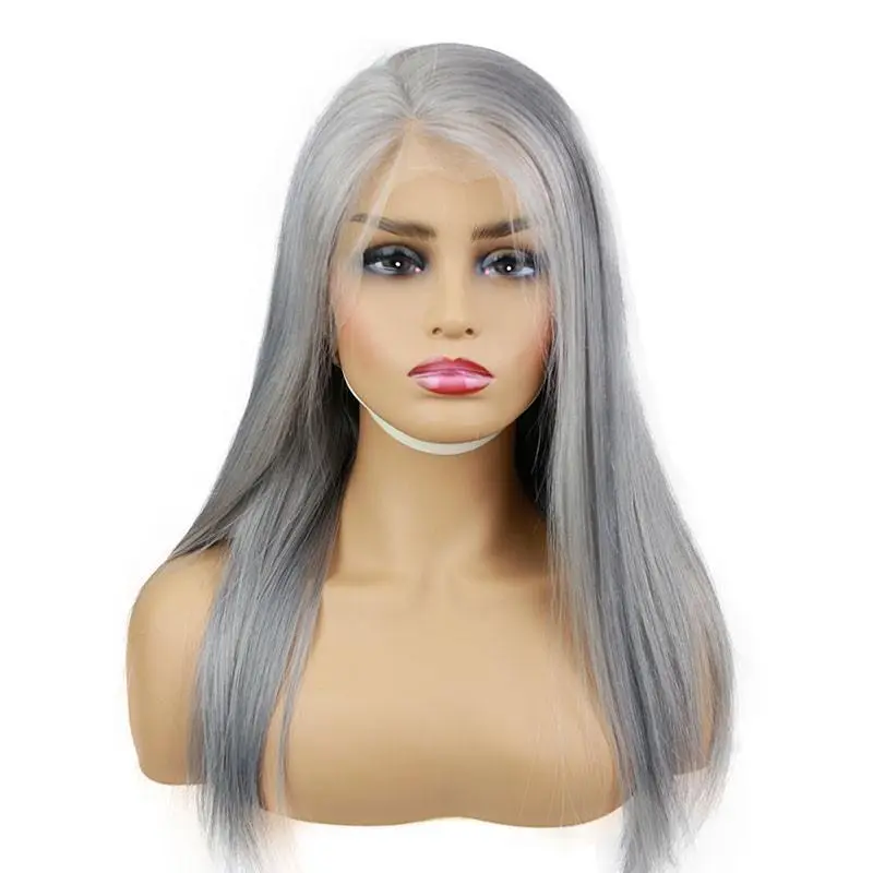 Long Silver Grey Human Hair 13x4x1 T Part Lace wig for Women Silky Straight 6inch Lace Front Wig for Sale