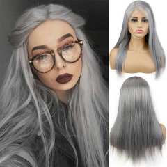 Long Silver Grey Human Hair 13x4x1 T Part Lace wig for Women Silky Straight 6inch Lace Front Wig for Sale