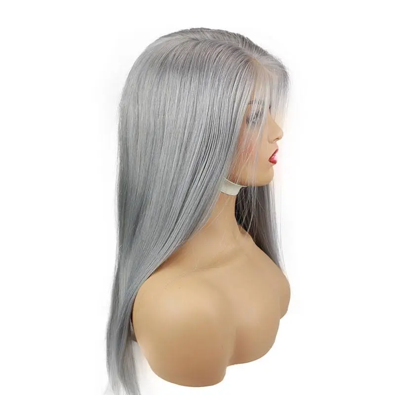 Long Silver Grey Human Hair 13x4x1 T Part Lace wig for Women Silky Straight 6inch Lace Front Wig for Sale