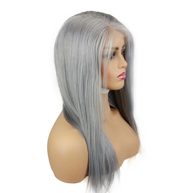 Long Silver Grey Human Hair 13x4x1 T Part Lace wig for Women Silky Straight 6inch Lace Front Wig for Sale