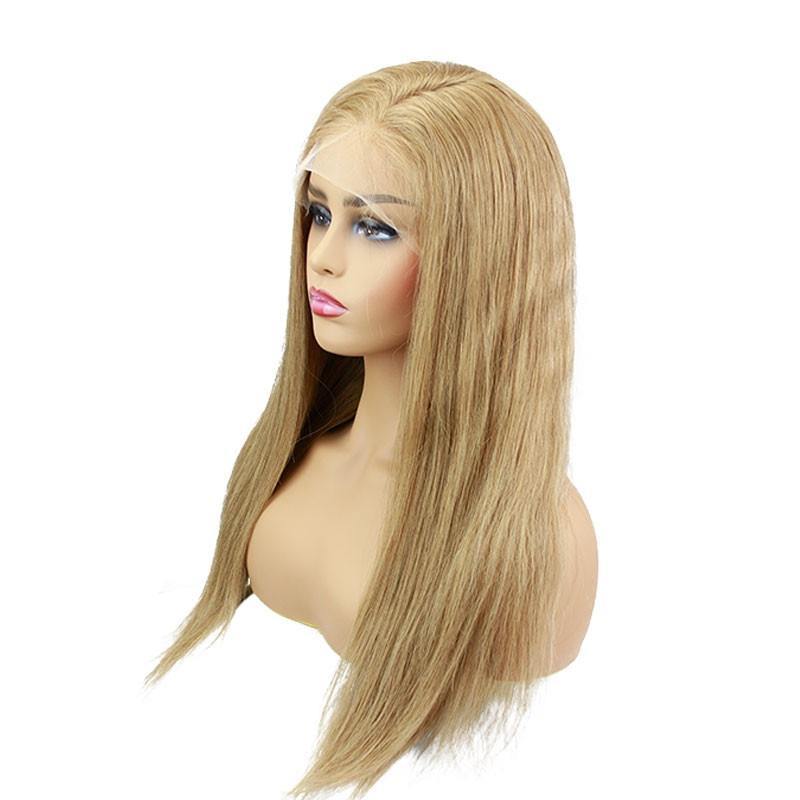 Human Hair Lace Front Wigs 8# Ash Brown Colored Pre Plucked Full Lace Wigs with Baby Hair All Around