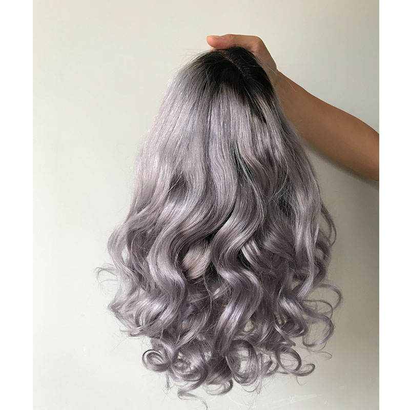 Celebrity Style Wavy Ombre Gray Bob Lace Front Wig Loose Wave Human Hair Natural Looking