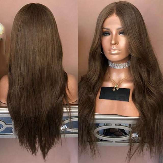 6# Brown Wavy Lace Front Human Hair Wigs Women Middle Part Glueless Full Lace Wigs with Baby Hair Around