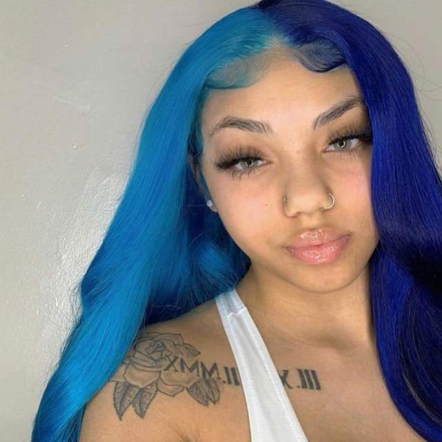 Unique Blue Wavy Brazilian Lace Frontal Wigs Pre Plucked with Natural Hairline