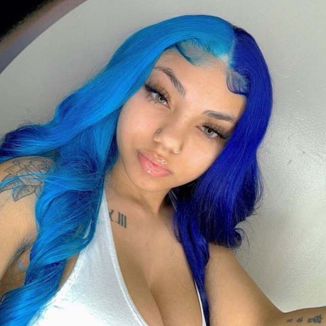 Unique Blue Wavy Brazilian Lace Frontal Wigs Pre Plucked with Natural Hairline