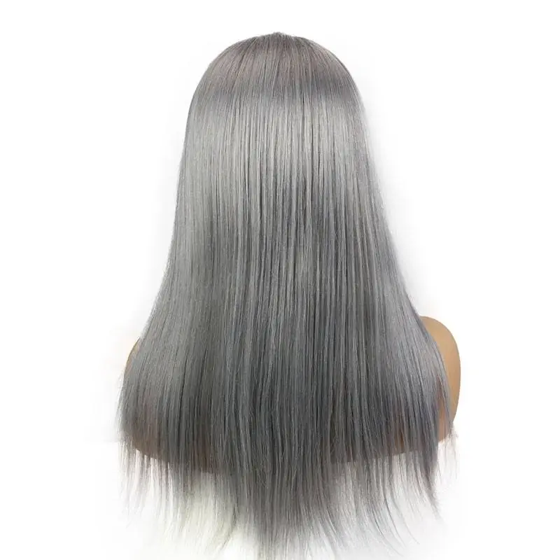 Long Silver Grey Human Hair 13x4x1 T Part Lace wig for Women Silky Straight 6inch Lace Front Wig for Sale