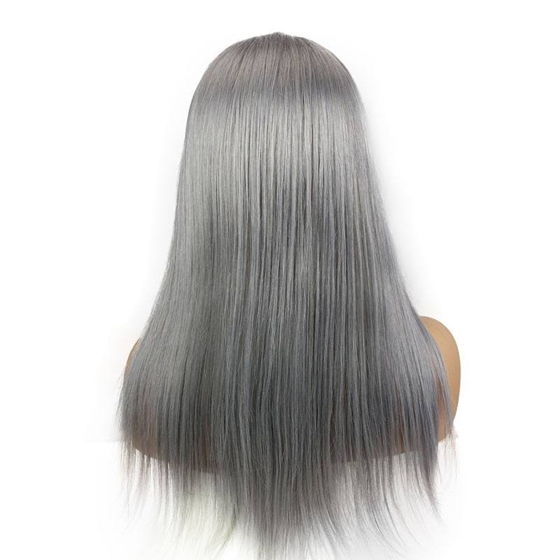 Long Silver Grey Human Hair 13x4x1 T Part Lace wig for Women Silky Straight 6inch Lace Front Wig for Sale