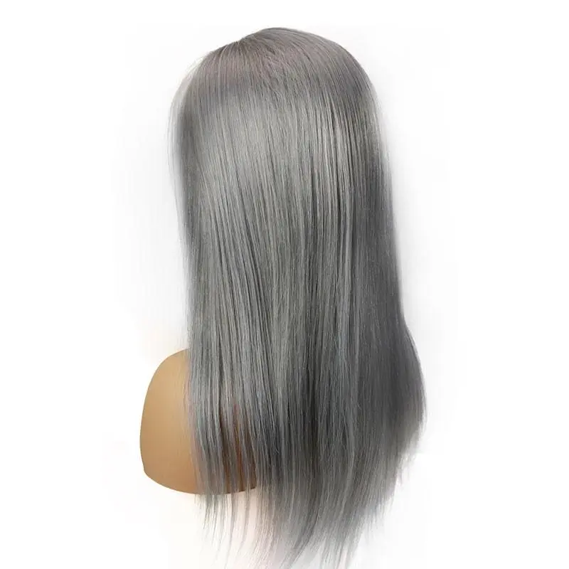 Long Silver Grey Human Hair 13x4x1 T Part Lace wig for Women Silky Straight 6inch Lace Front Wig for Sale