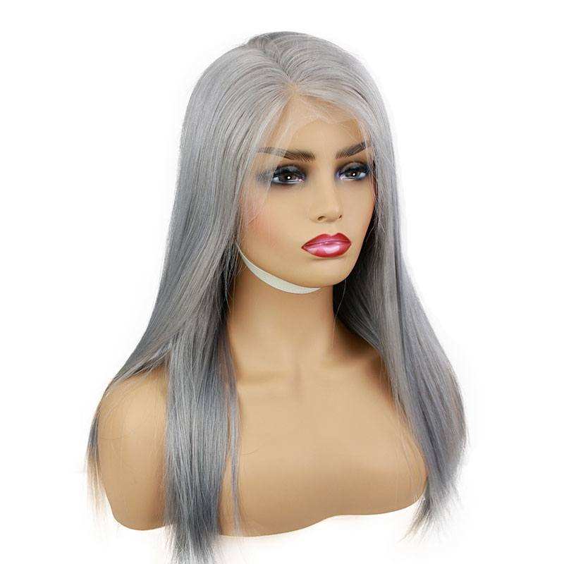 Long Silver Grey Human Hair 13x4x1 T Part Lace wig for Women Silky Straight 6inch Lace Front Wig for Sale