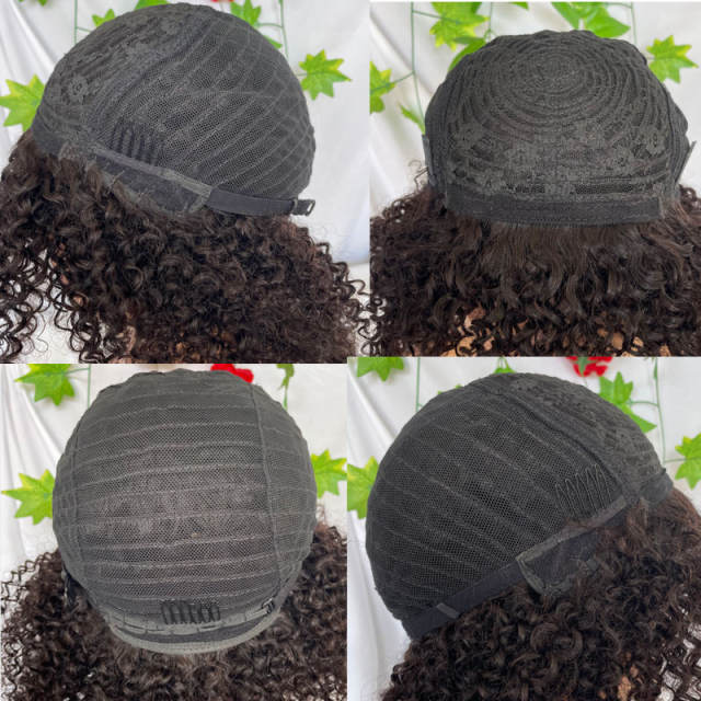 2022 New Stock Jerry Curly Wigs with Bangs Short Wigs Curly Human Hair kinky Curly Full Machine Made Wigs 180% Density